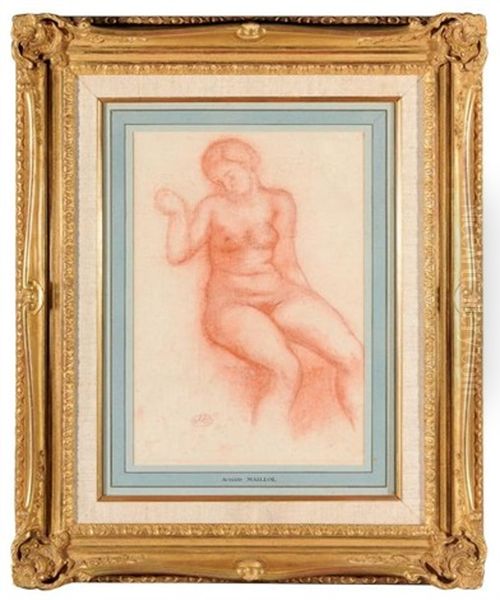 Femme Nue Assise, Le Bras Droit Leve Oil Painting by Aristide Maillol