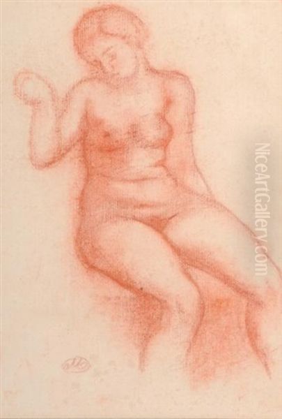 Femme Nue Assise, Bras Droit Leve Oil Painting by Aristide Maillol