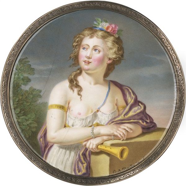 Bildnis Einer Jungen Frau Als Euterpe, Auf Einer Plinthe Lehnend Und Eine Schalmei Haltend Oil Painting by Barnabe Augustin de Mailly