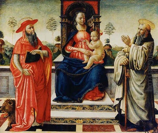 Madonna Col Bambino Tra San Girolamo E Sant'antonio Abate Oil Painting by Sebastiano di Bartolo Mainardi