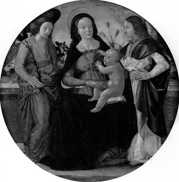 Madonna And Child With Two Angels Oil Painting by Sebastiano di Bartolo Mainardi