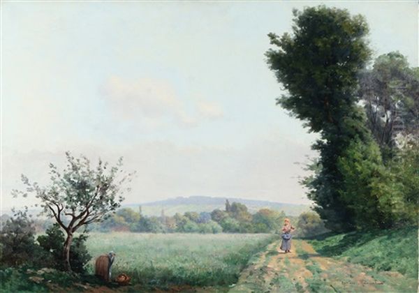 Landscape With Figure On The Road Oil Painting by Gustave Maincent