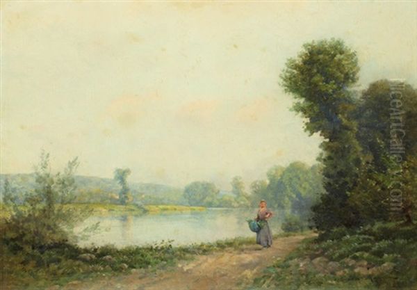 La Cueillette Au Bord Du Lac Oil Painting by Gustave Maincent