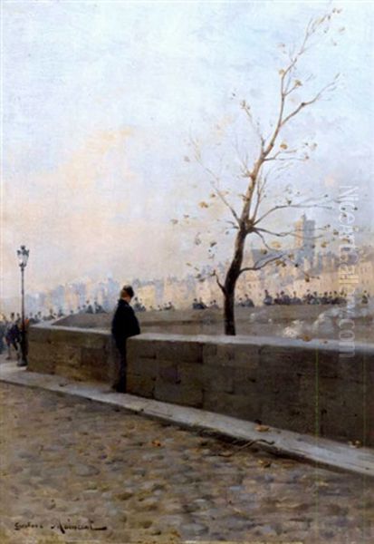 Am Quai D'anjou Auf Der Ile Saint-louis In Paris Oil Painting by Gustave Maincent