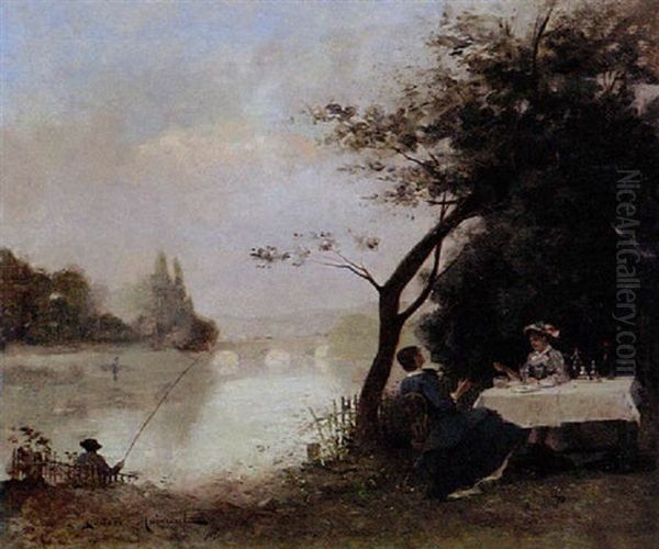 Dejeuner Au Bord De L'eau Oil Painting by Gustave Maincent