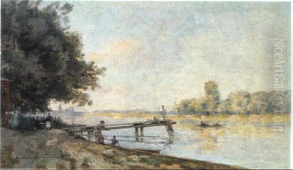 La Grenouillere, Poissy Oil Painting by Gustave Maincent