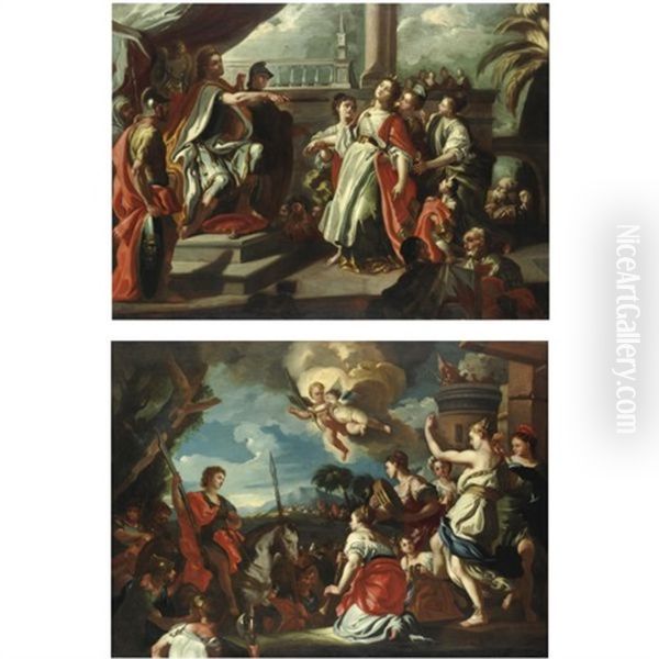 Ester E Assuero (+ Il Trionfo Di David; Pair) Oil Painting by Paolo de Maio