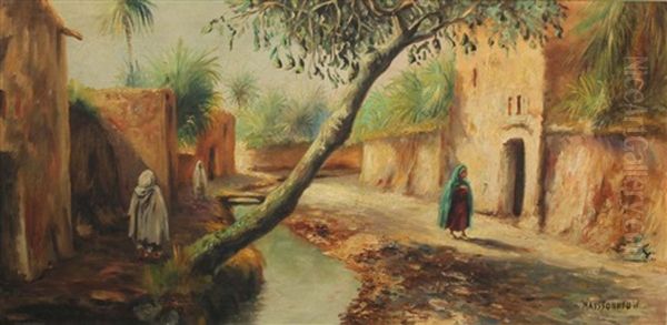 Village Anime Au Bord De L'oued Oil Painting by Louis Maisonneuve