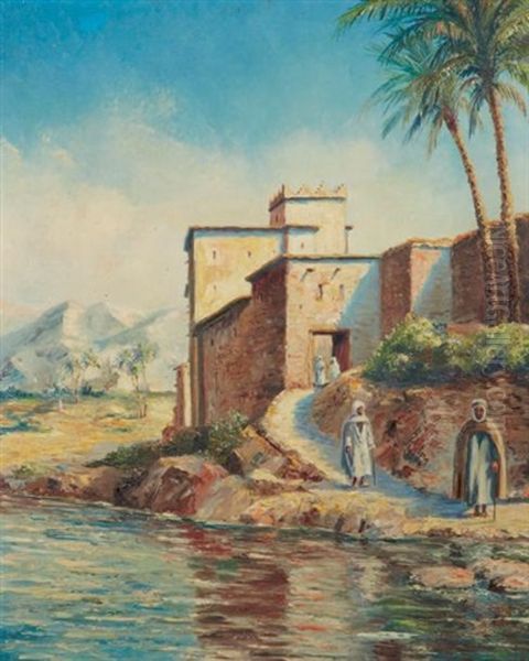 Villa Animee Au Bord D'un Oued Oil Painting by Louis Maisonneuve