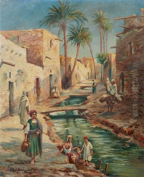 Villageois Au Bord D'un Oued Oil Painting by Louis Maisonneuve