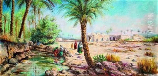 Porteuses D'eau Au Bord De L'oued Oil Painting by Louis Maisonneuve