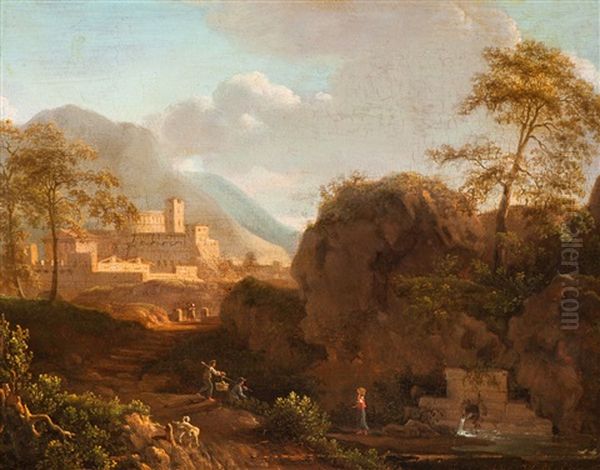 Southern Ideal Landscape With Water-carriers In The Foreground Oil Painting by Xavier De Maistre