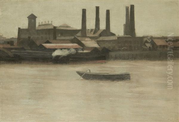 Battersea, Mills And Barges Oil Painting by Paul Fordyce Maitland