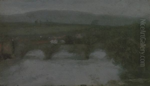 Ludlow Bridge In Winter Oil Painting by Paul Fordyce Maitland