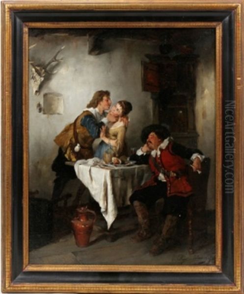 The Kiss Oil Painting by Gustav Majer