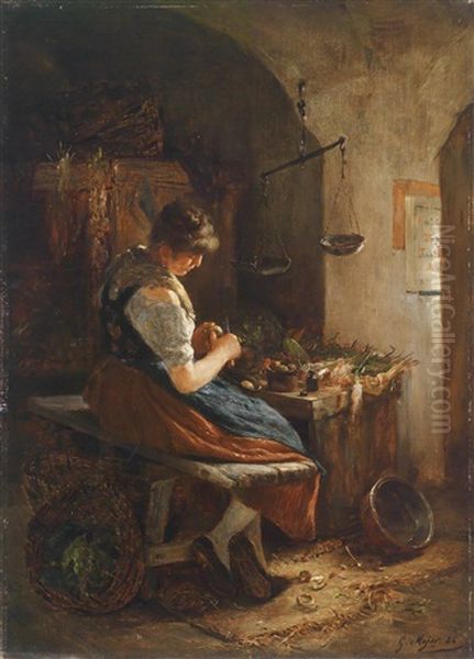 Madchen In Der Kuche Oil Painting by Gustav Majer