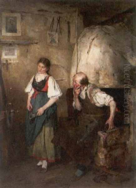 In Der Dorfschmiede Oil Painting by Gustav Majer