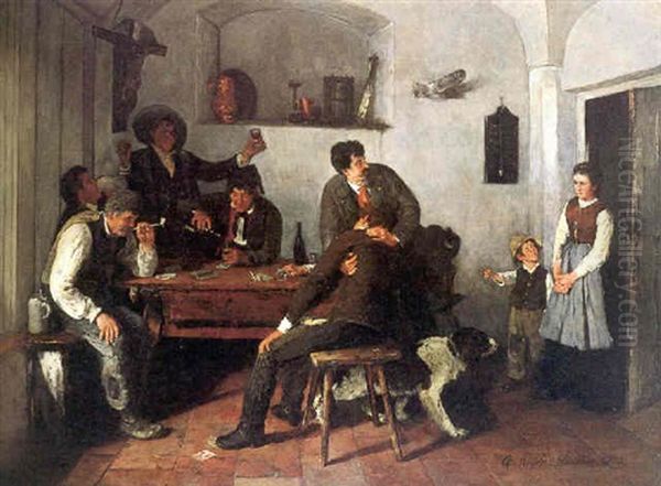 Das Kartenspiel Oil Painting by Gustav Majer