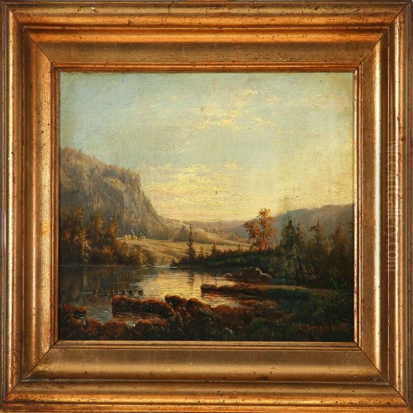 Norwegian Fiord Scene Oil Painting by Anton Bergh