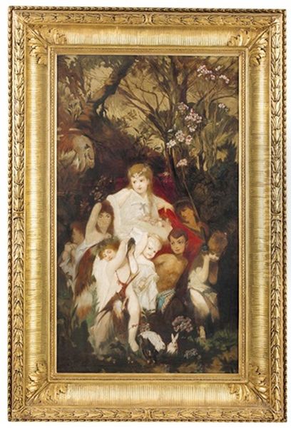 Moderne Amoretten: Kleine Prinzessin Als Mai-konigin Von Knaben Im Triumpf Getragen Oil Painting by Hans Makart