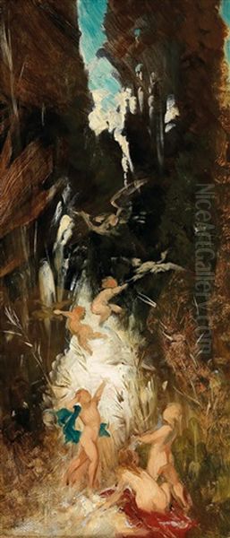 Putten An Einem Waldbach Oil Painting by Hans Makart