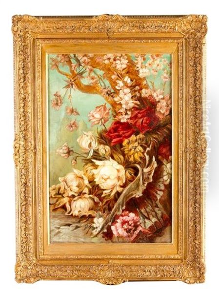 Flowers With A Tree Stump Oil Painting by Hans Makart