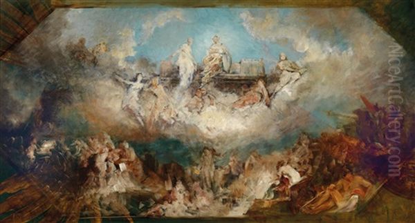 Sinking Of The Nibelungen Stronghold Into The Rhine Oil Painting by Hans Makart