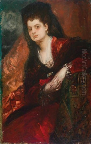 Portrait Der Sangerin Emilie Tagliana Oil Painting by Hans Makart