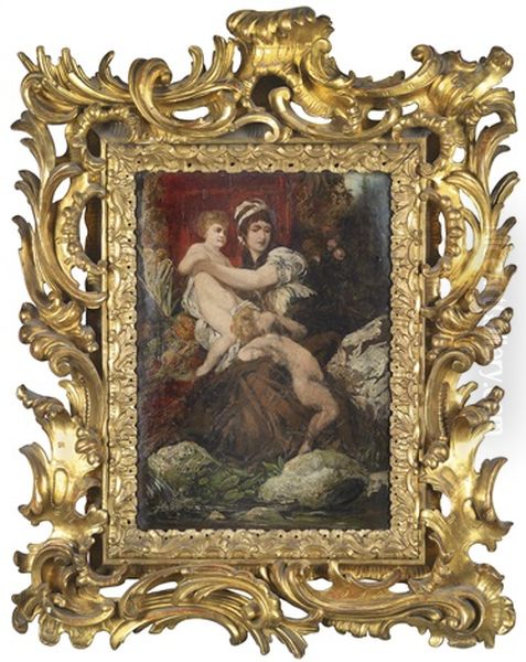 Mutter Mit Zwei Kindern - Sinnbild Der Fruchtbarkeit Aus Abundantia: Die Gaben Der Erde Oil Painting by Hans Makart