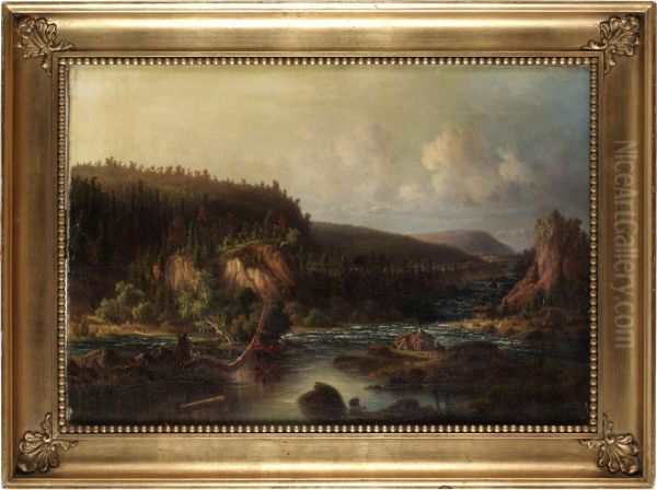 Stugan Vid Forsen Oil Painting by Edvard Bergh