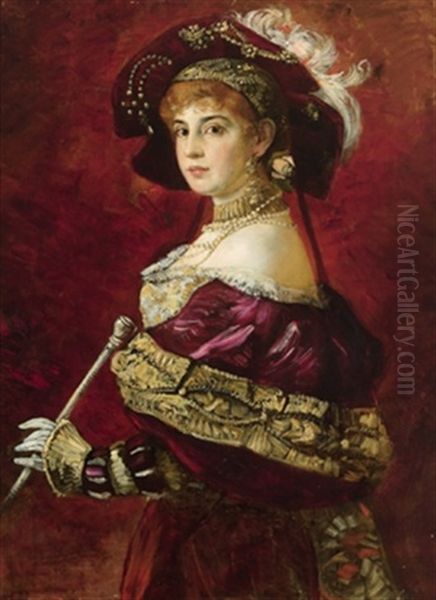 Portrait Einer Dame In Historisierendem Kostum Oil Painting by Hans Makart