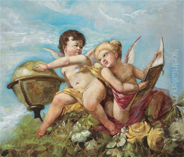 Putti Mit Globus Und Folianten Oil Painting by Hans Makart