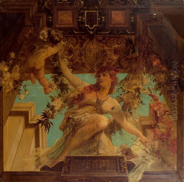 Deckengemalde - Allegorie Auf Den Frohlichen Lebensgenuss Oil Painting by Hans Makart