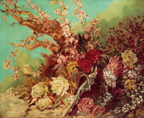 Blumenstuck Mit Blutenzweig Und Pfingstrosen Oil Painting by Hans Makart