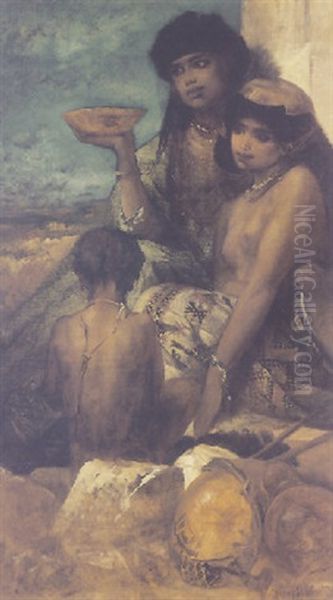 Nubian Family Oil Painting by Hans Makart