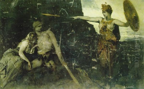 Brunhilde Verkundet Siegfried Den Tod Oil Painting by Hans Makart