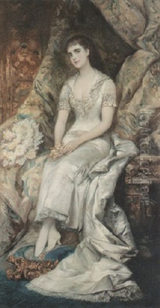 An Elegant Lady (baroness Teschenberg?) Oil Painting by Hans Makart