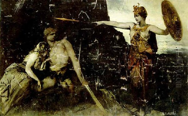 Brunhilde Verkundet Siegfried Den Tod Oil Painting by Hans Makart