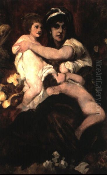 Frau Mit Zwei Kindern Oil Painting by Hans Makart