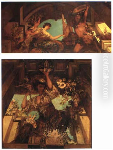 Huldigung Der Weibl. Schonheit; Die Heitere Musik, Allegorien Des Lebens Oil Painting by Hans Makart