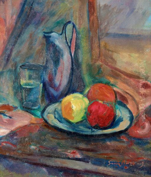 Frukter Pa Fat, Kanna Och Glas Oil Painting by Svante Bergh