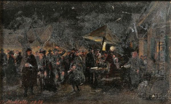 Street Vendors At Night Oil Painting by Johann Makloth