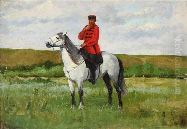 A Russian Cossack On Horseback Oil Painting by Alexander Eduardovich Mako