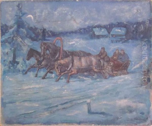 Troika Dans La Neige Oil Painting by Sergej Alexandrowitsch Mako