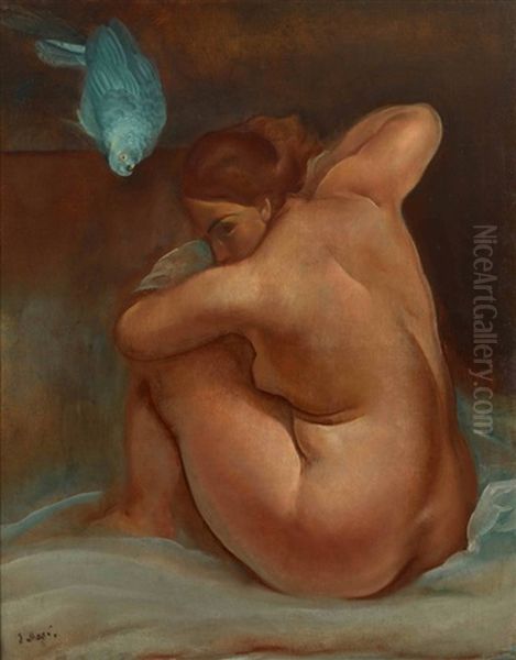 Nude With A Parrot Oil Painting by Sergej Alexandrowitsch Mako