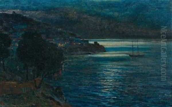 Coastal Landscape At Night Oil Painting by Vartan Makokian