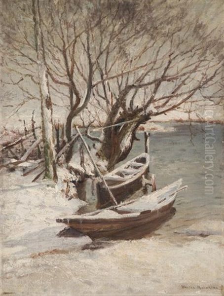 Barques Sous La Neige Oil Painting by Vartan Makokian