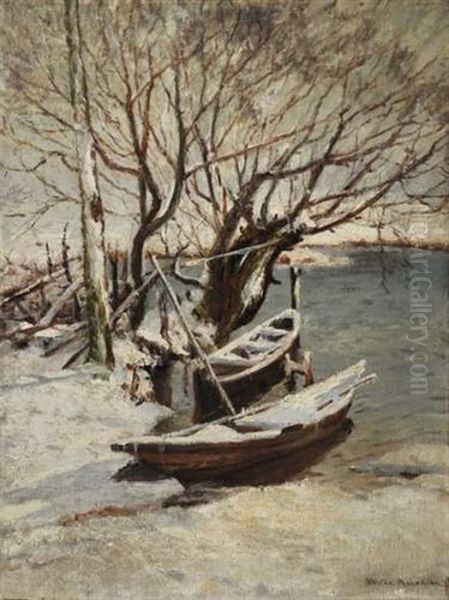 Barques En Hiver Oil Painting by Vartan Makokian