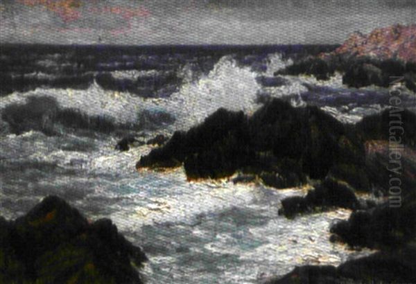 Vagues S'echouant Sur Les Rochers Oil Painting by Vartan Makokian