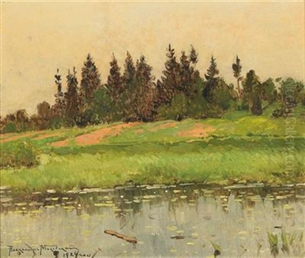 Small River Landscape Oil Painting by Alexandr Vladimirovich Makovsky